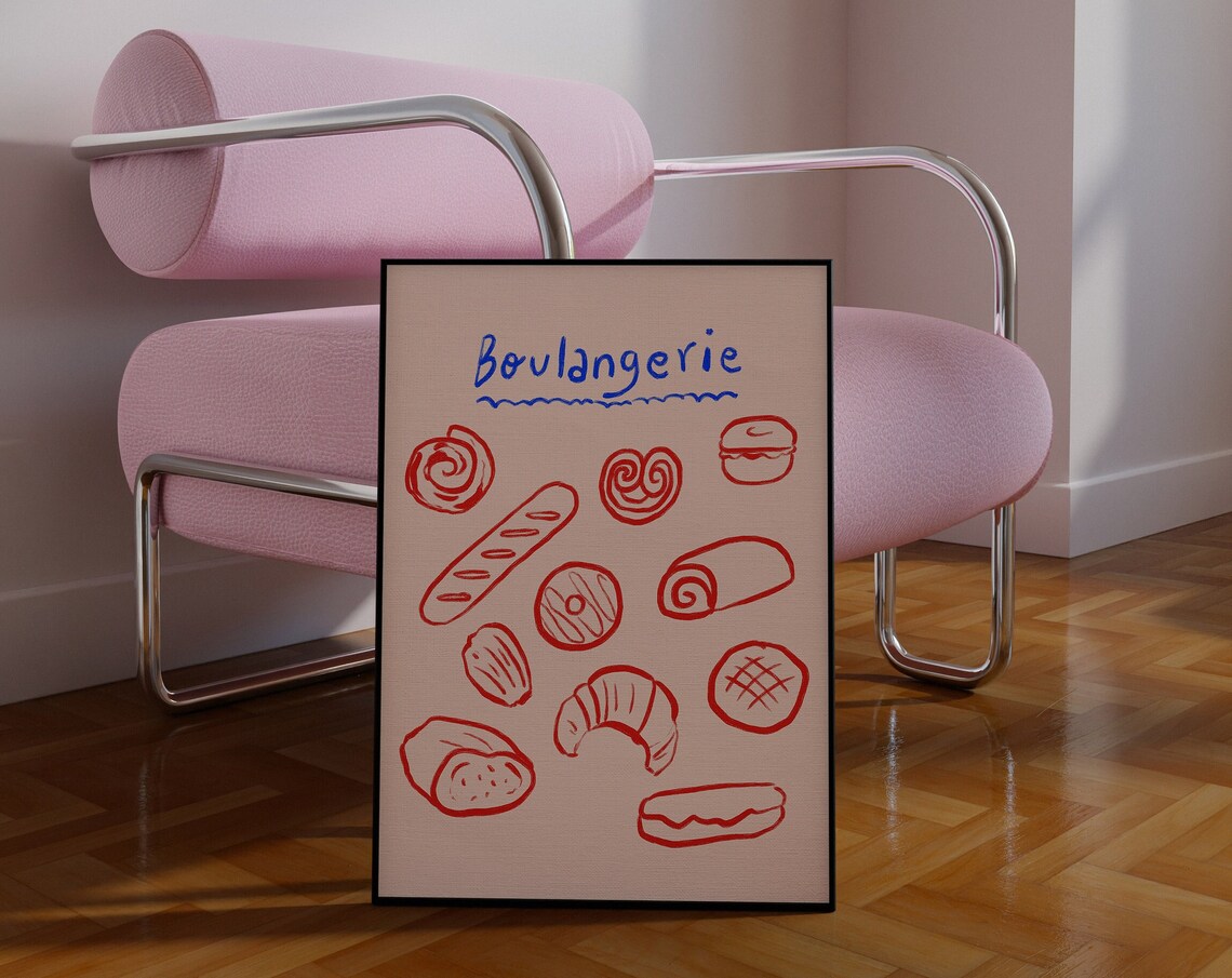 Boulangerie French Bakery Hand Drawn Bread Pastry Kitchen Poster