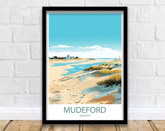 Mudeford Travel Poster, UK Coastal Town Art