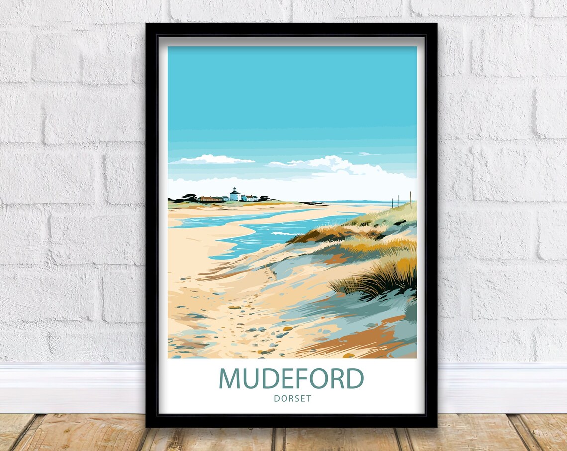 Mudeford Travel Poster, UK Coastal Town Art