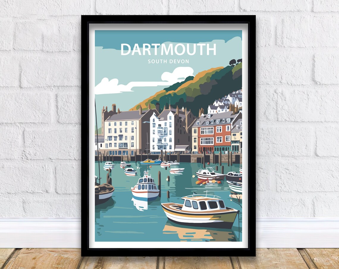 Dartmouth Harbour Travel Poster, Devon Print