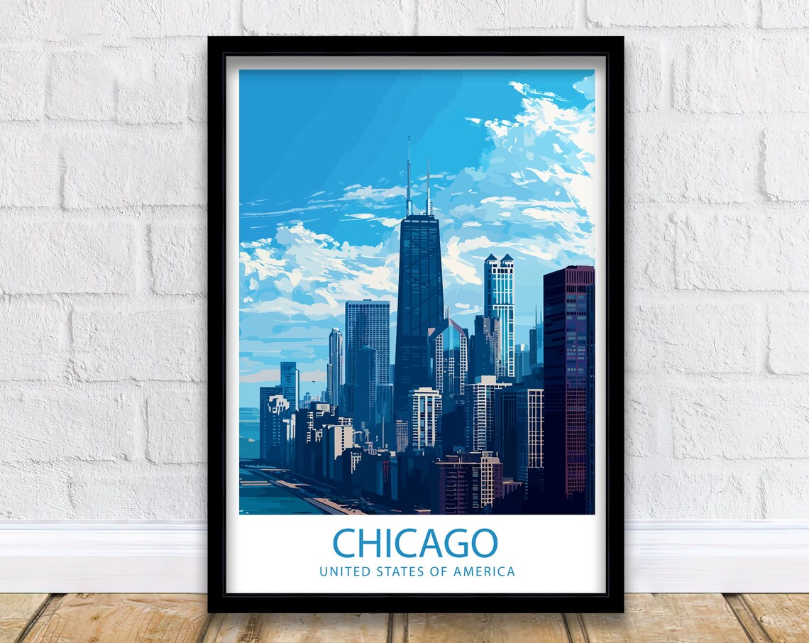 Chicago Illinois Downtown Skyline Towers Cityscape Day Travel Poster
