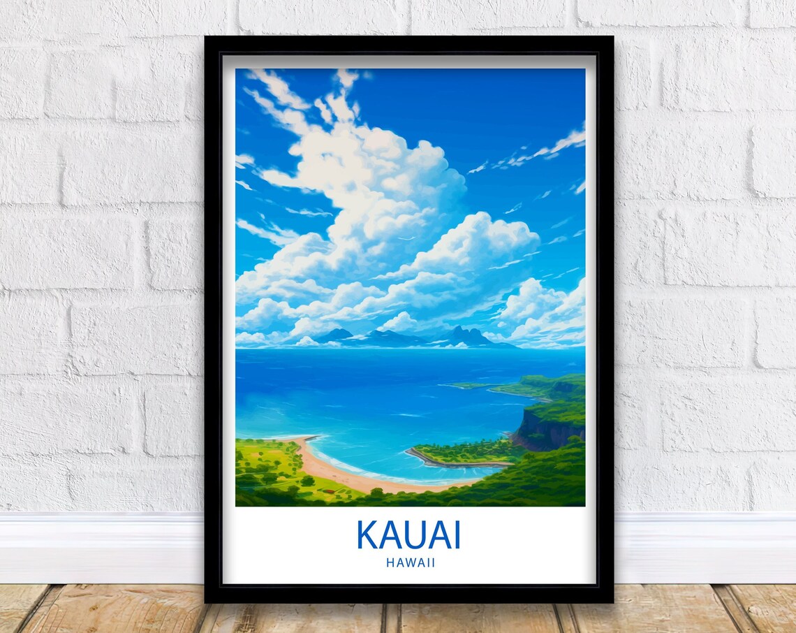 Kauai Hawaii Aerial Beach Cove Blue Ocean Tropical Scene Poster