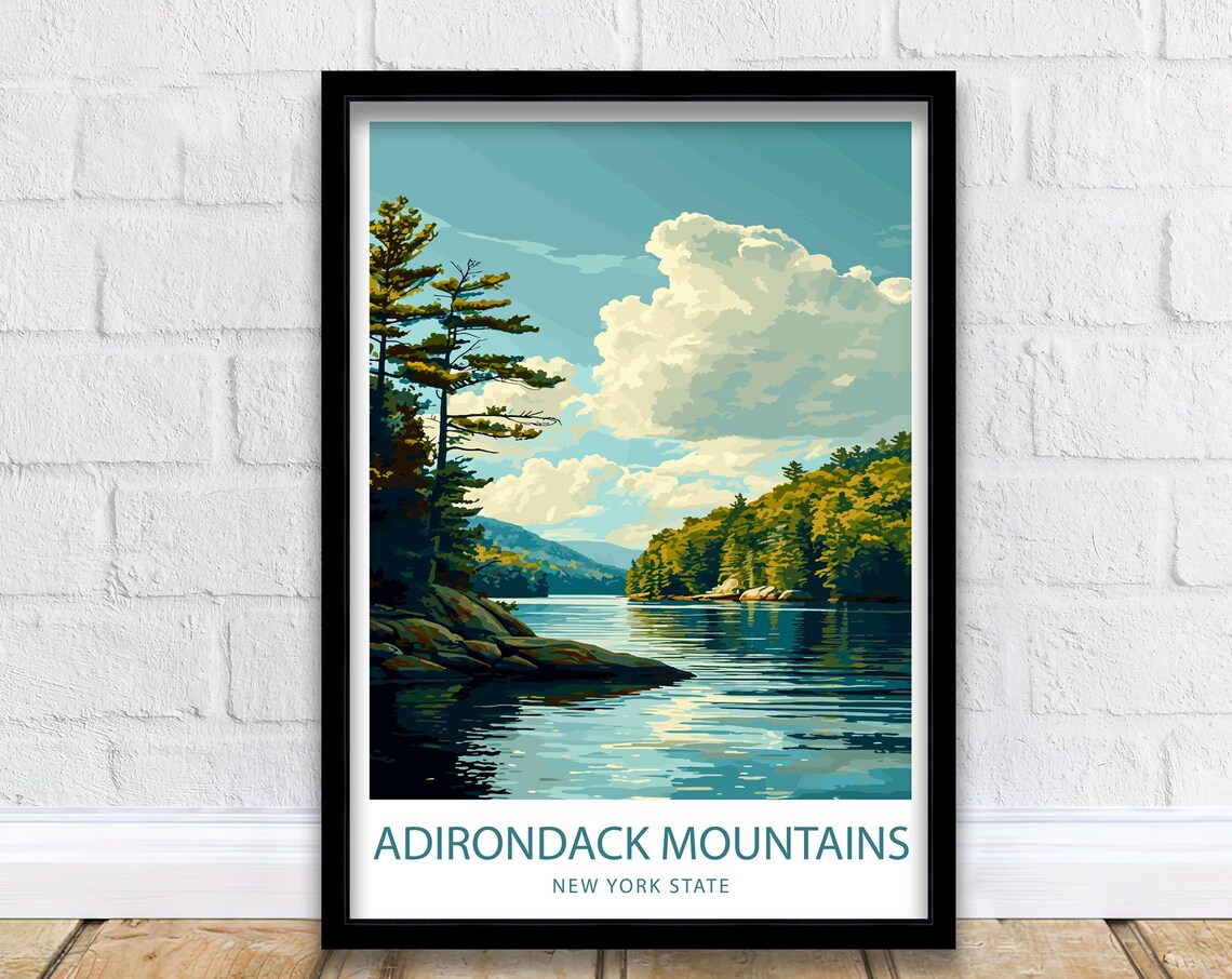 Adirondack Mountains Travel Poster, Mountain Landscape