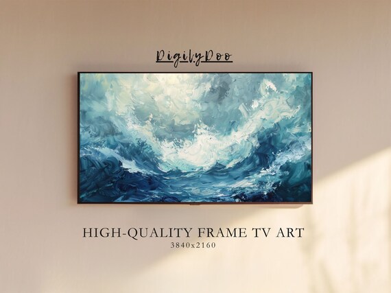 Deep Blue Ocean Waves Impasto Navy Sea Texture Painting Poster