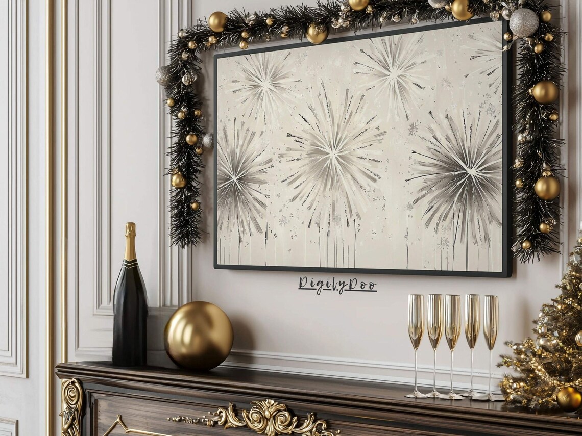 Happy New Year 2025 Vintage Firework Art Print - Image 3