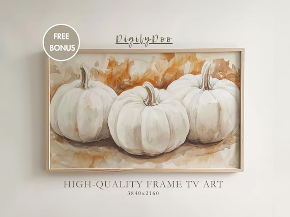 White Pumpkins Watercolor Fall Harvest Neutral Autumn Decor Poster