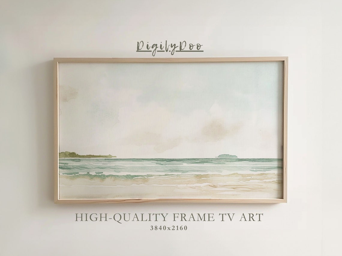 Minimalist Pale Watercolor Beach Seascape Calm Frame TV Print