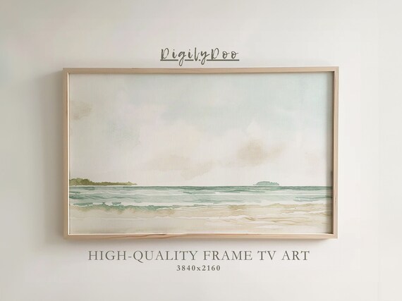 Minimalist Pale Watercolor Beach Seascape Calm Frame TV Print