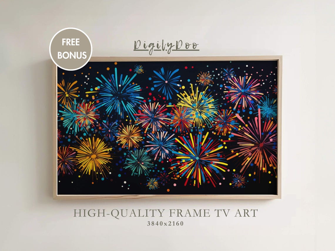 Vivid Colorful Fireworks Abstract Night Sky New Year Eve TV Poster