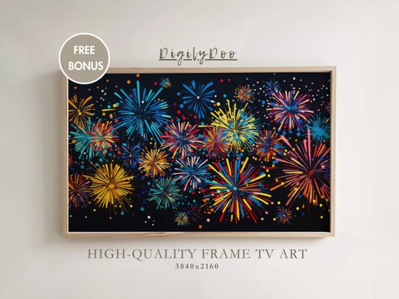 New Years Frame Tv Art Rustic Vivid Fireworks New Year Eve Decor Happy New Year 2025 Art Frame Tv Artwork Nye Screensaver