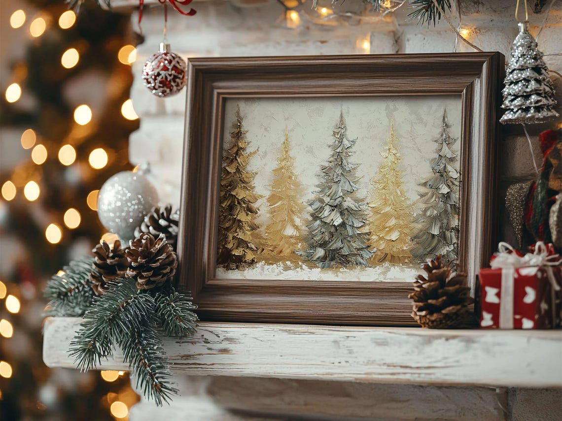 Snowy Pine Forest Trees Impressionist Winter Wonderland Art Poster - Image 3