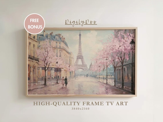 Valentines Day Frame Tv Art Vintage City Paris Tv Decor Moody Romantic Eiffel Pink Screensaver Valentines Day Painting
