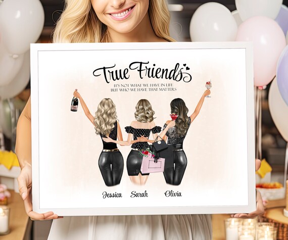 Three True Friends in Black with Shopping Bags Quote Poster Gift