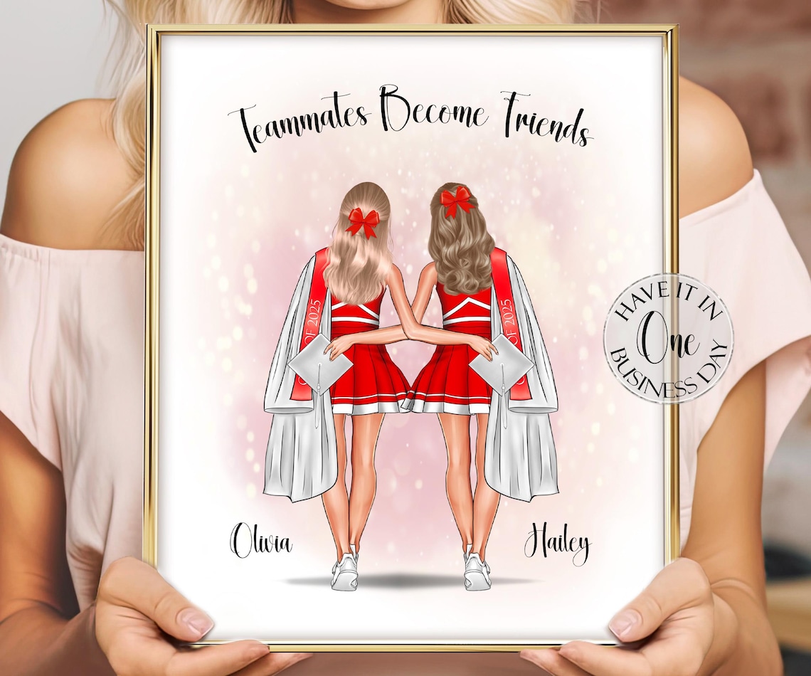 Teammates Become Friends Cheerleader Graduation Portrait Poster