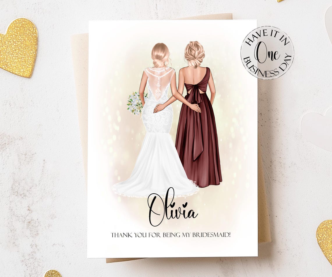 Personalised Bridesmaid Thank You Card Maid Of Honour Thank You Card Customisable Bridesmaid Card Wedding Thank Card Custom Bridesmaid Card