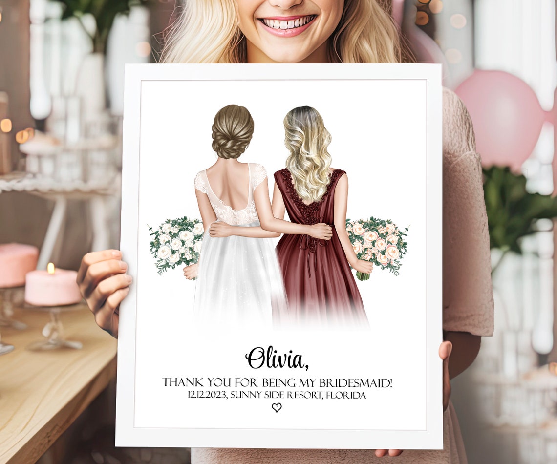 Bride and Bridesmaid Thank You Personalized Floral Wedding Poster