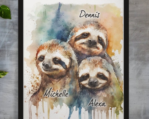 Personalized Sloth Gifts Family Portrait For Women Mothers Day Gift Mom Anniversary