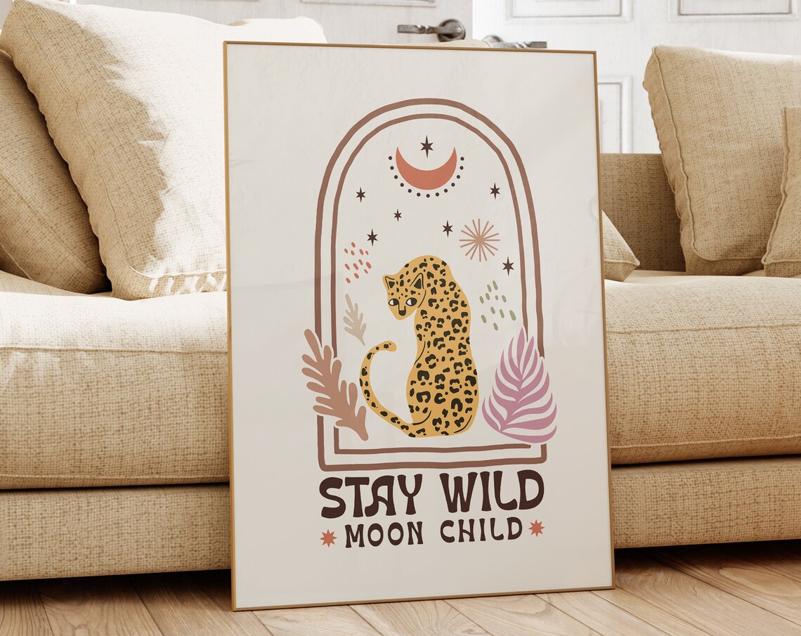 Stay Wild Moon Child Leopard Retro Animal Celestial Boho Quote Poster - Image 3