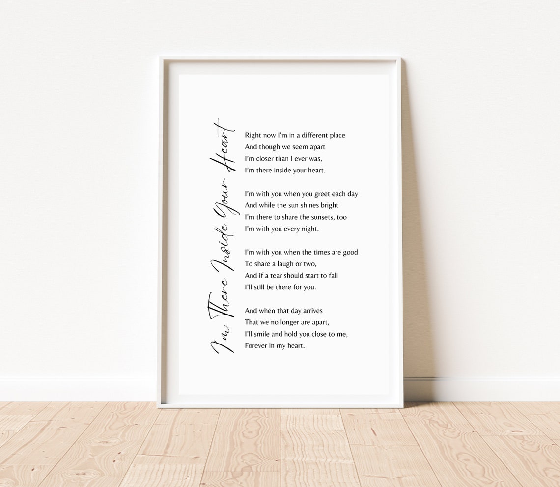 I'm There Inside Your Heart Vertical Script Sympathy Memorial Poster - Image 2