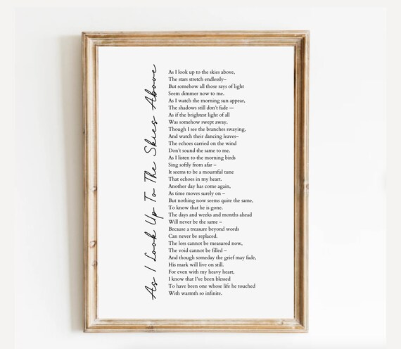 As I Look Up To The Skies Above Memorial Poem White Wall Print
