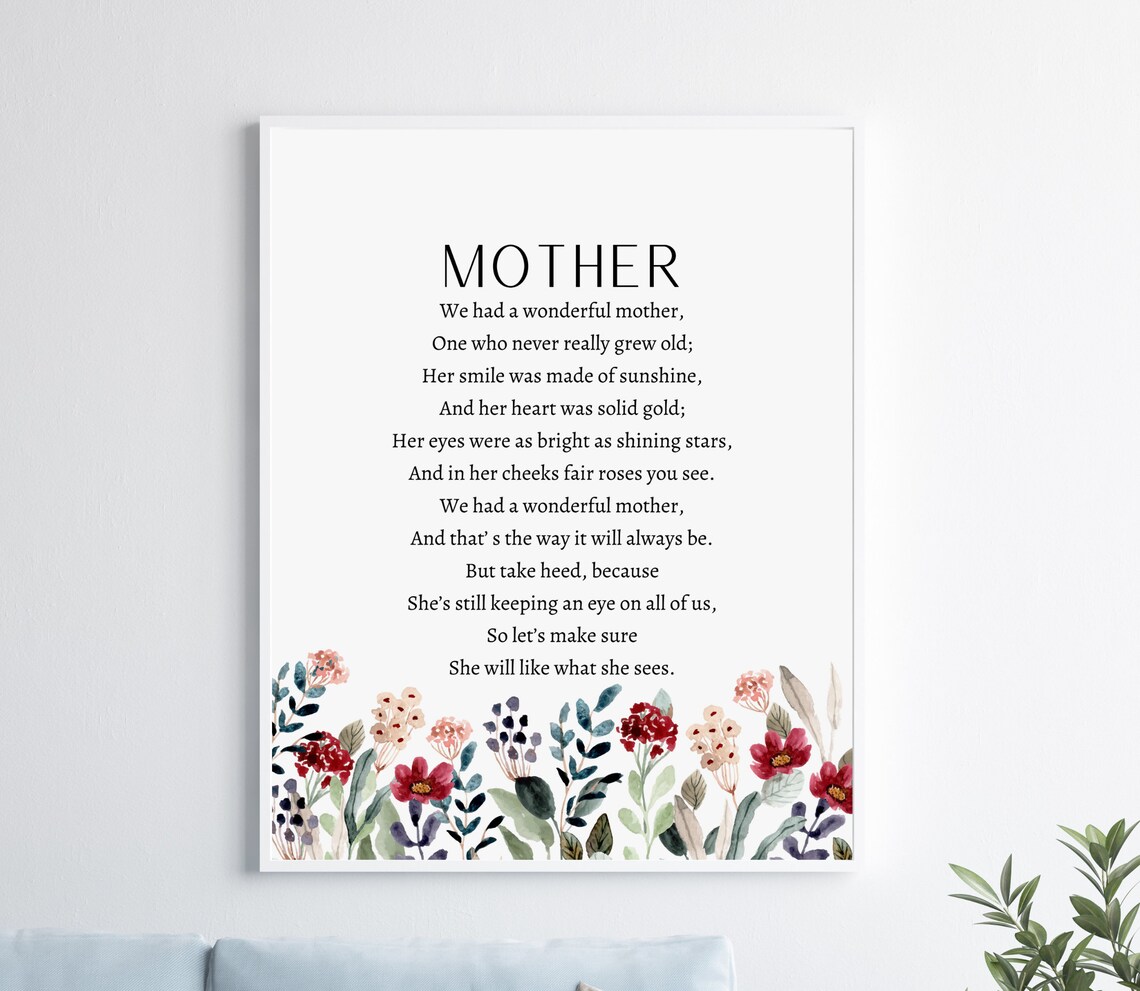 Wonderful Mother Memorial Poem Floral Watercolor Sympathy Poster - Image 2