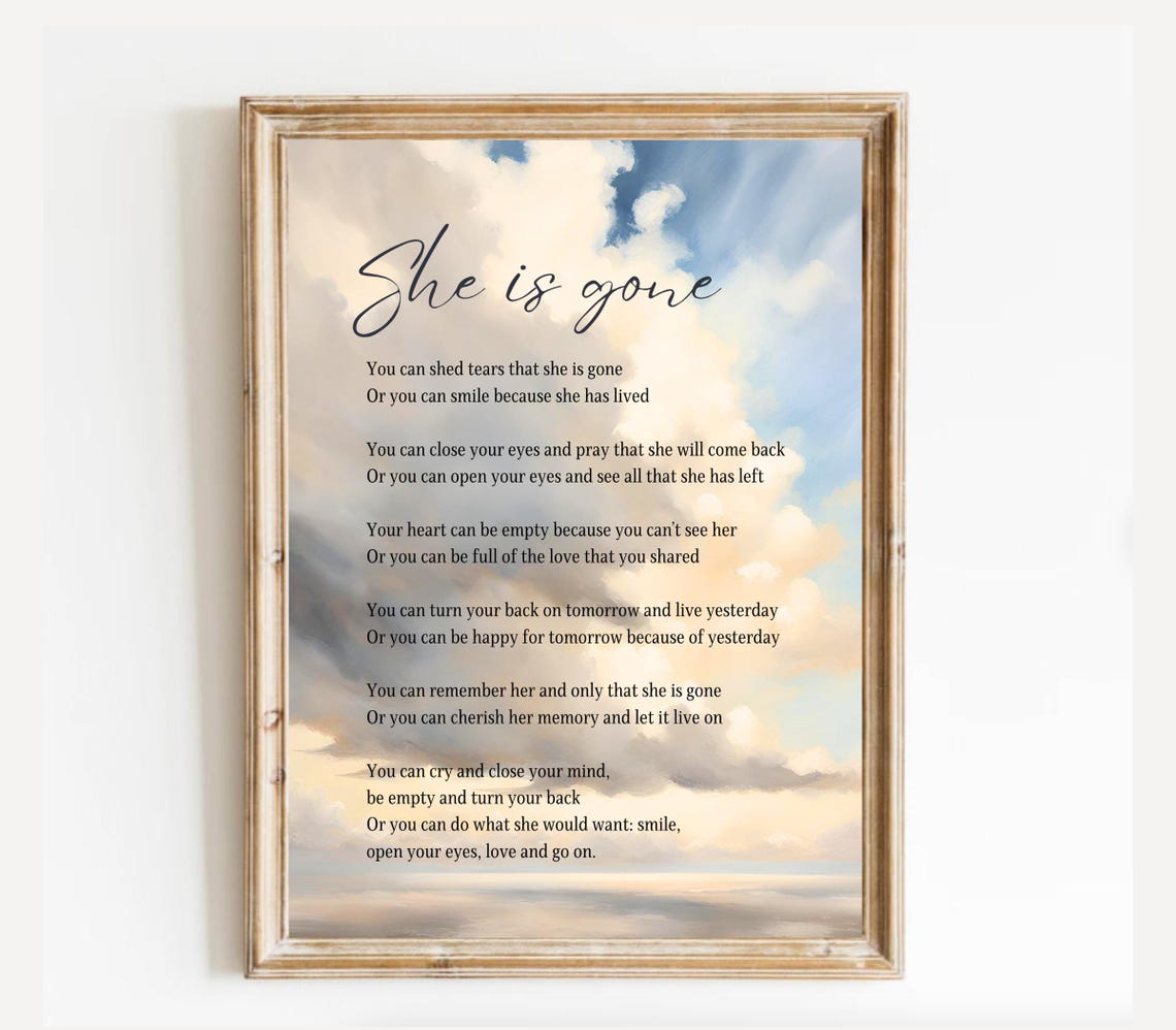 She Is Gone Memorial Poem Over A Dreamy Cloudy Painted Sky Poster - Image 2