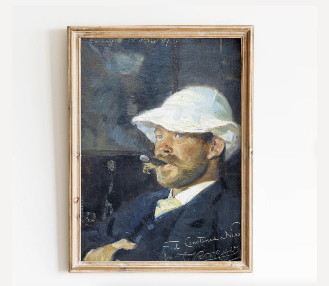 Vintage Painting Man Painting Vintage Man Print Portrait Oil Painting Moody Painting Vintage Art Antique Portrait Art