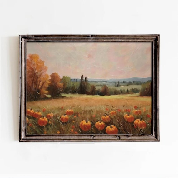 Autumn Pumpkin Patch Fall Landscape Oil Painting Style Poster