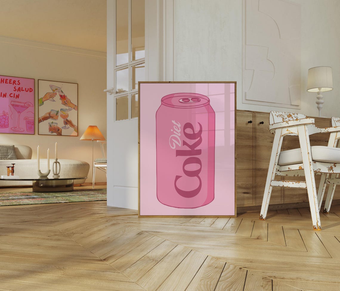 Pink Diet Coke Soda Can Retro Pop Art Kitchen Illustration Poster - Image 2