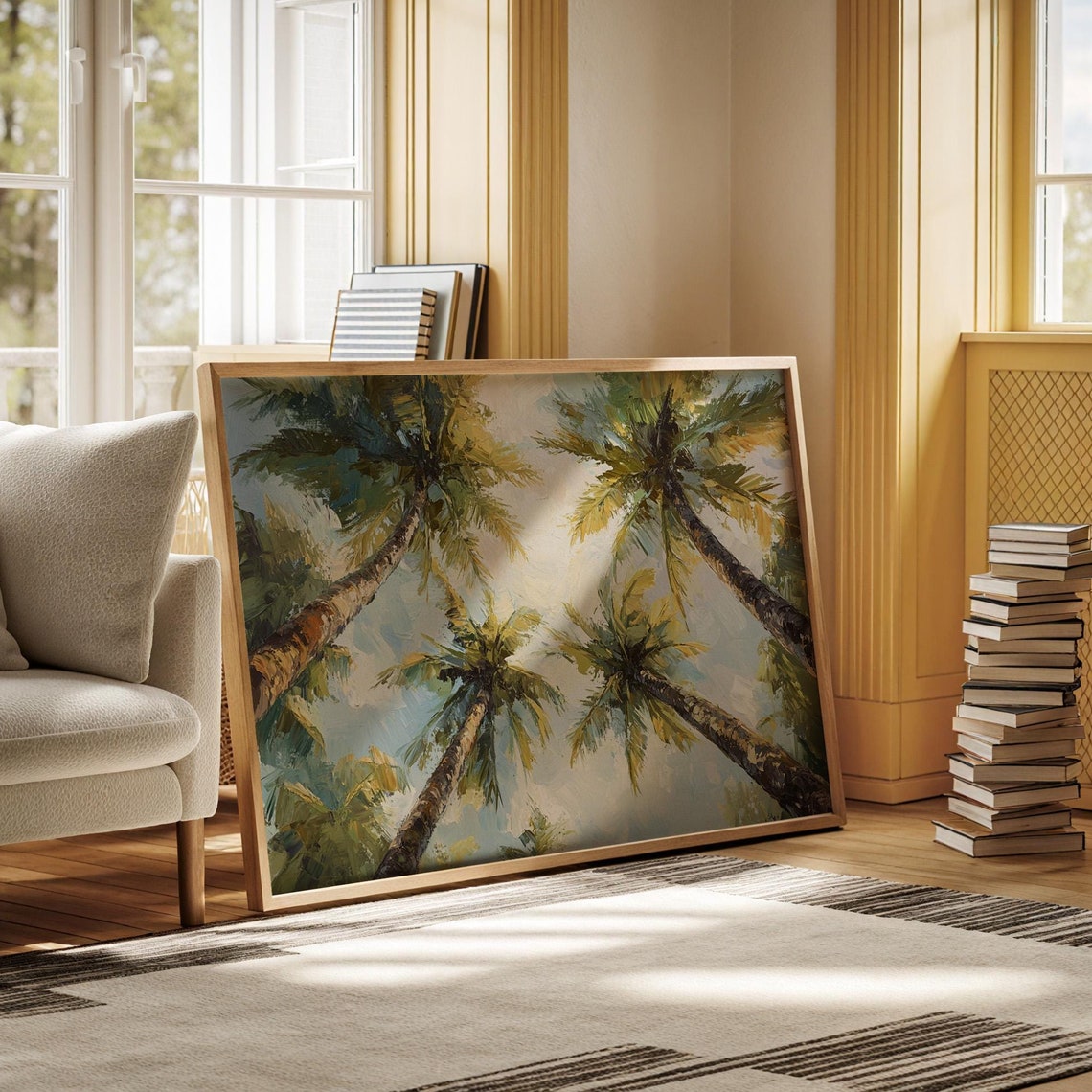 Sunlit Palm Tree Canopy Oil Painting Tropical Paradise Wall Poster