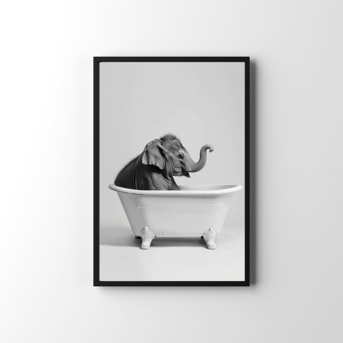 Elephant In Bathtub Print Funny Bathroom Wall Art