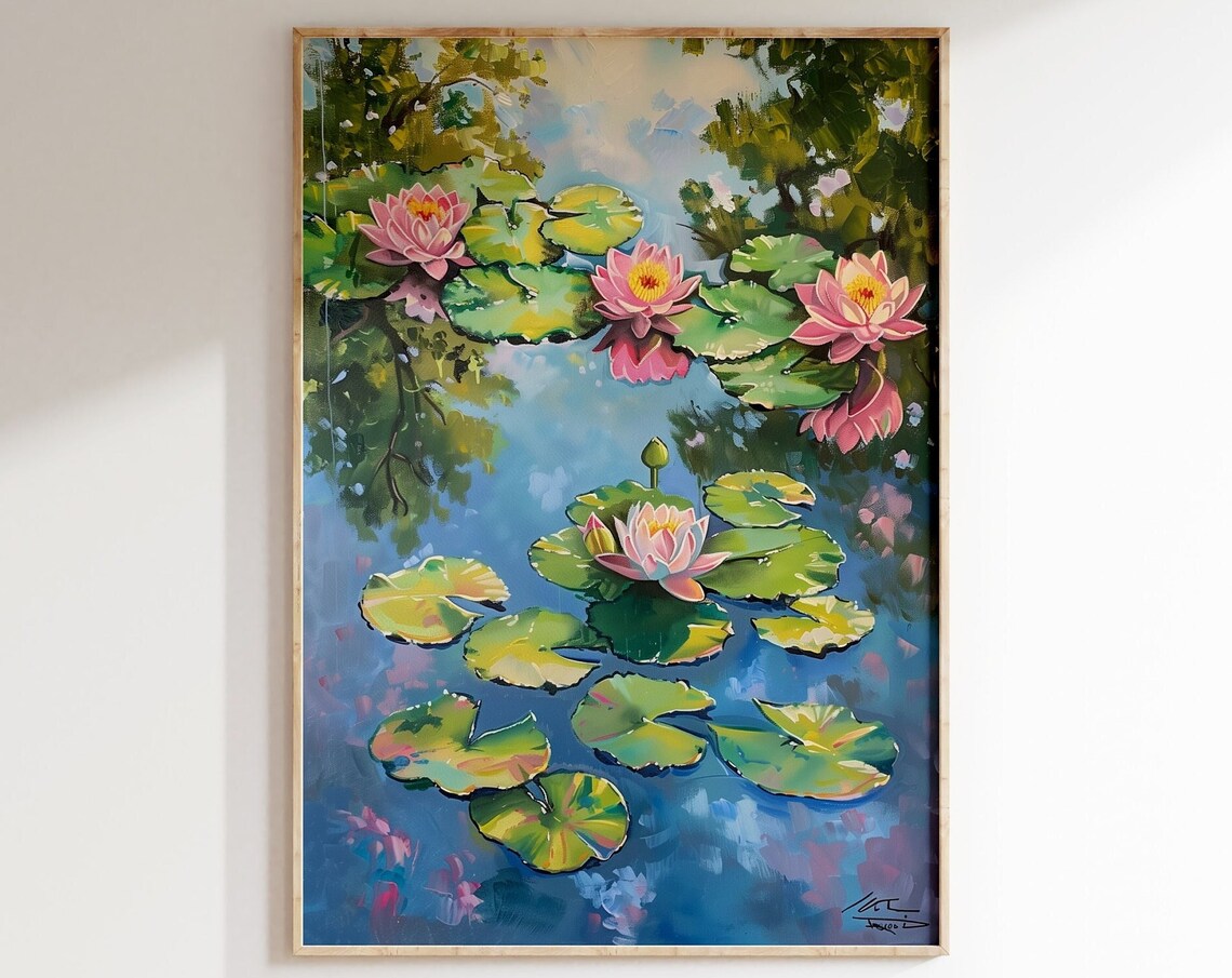 Water Lilies, Monet Style Vintage Art Print