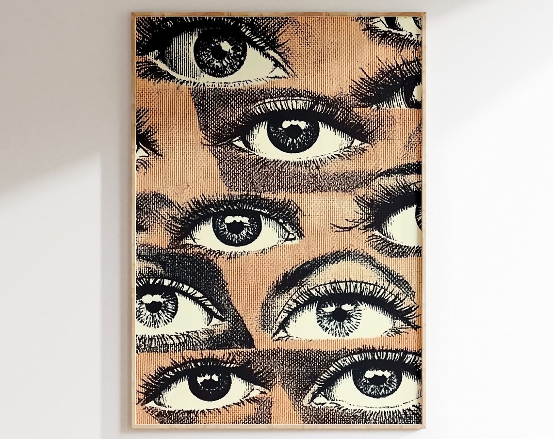 Vintage Pop Art Eyes Collage Retro Halftone Beauty Salon Poster