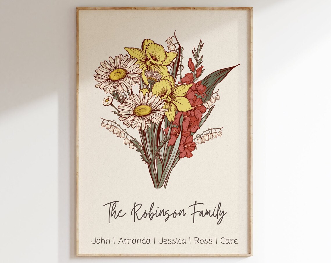 Custom Family Birth Month Flower Bouquet Print