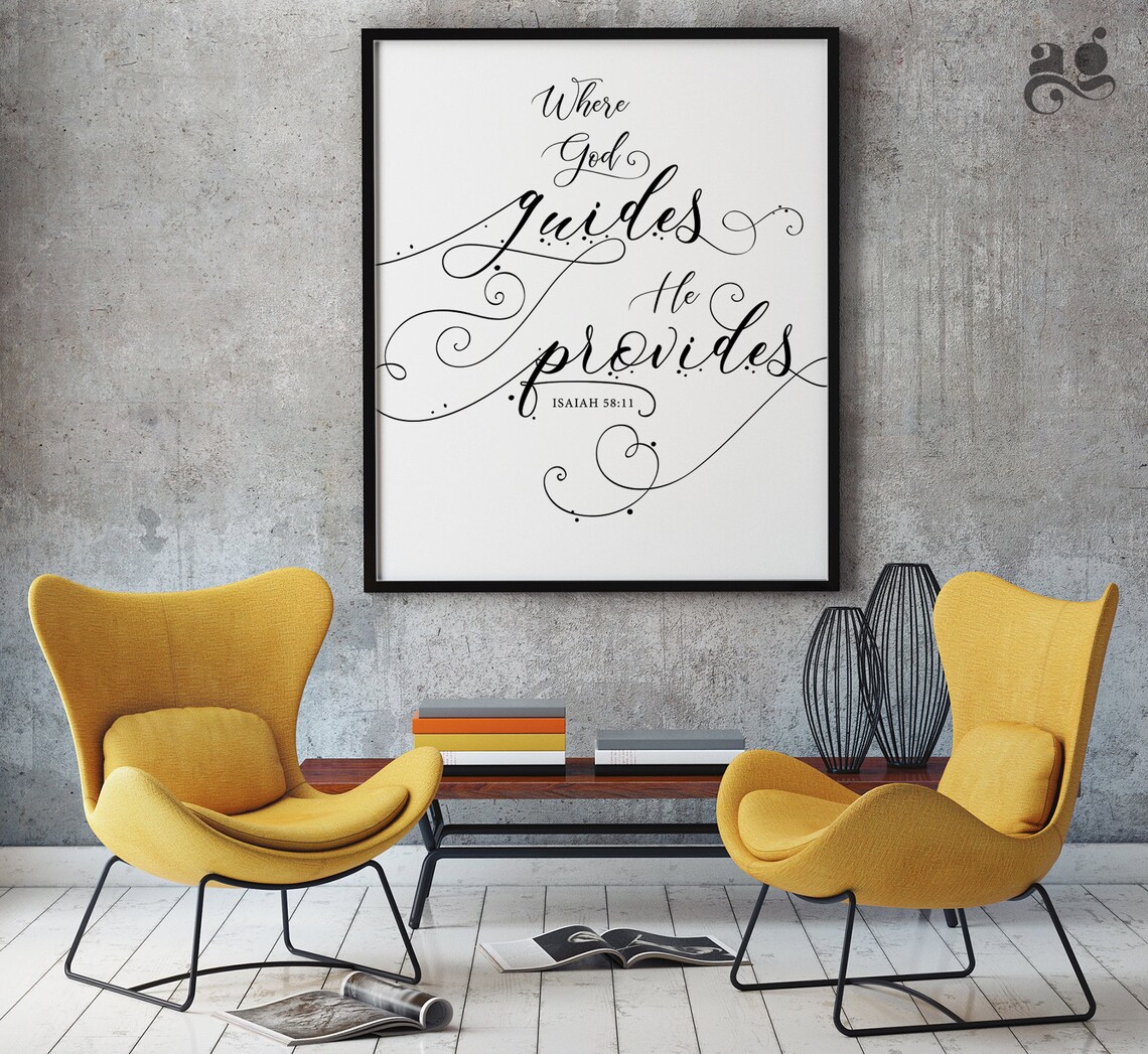 Bible Verse Prints Where God Guides He Provides Isaiah 5811 Scripture Posters Christian Art Bible Verses Decor Bible Signs - Image 3