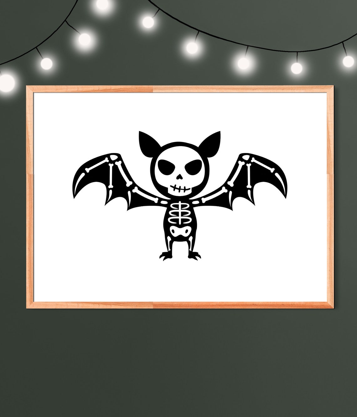 Cute Skeleton Bat Primitive Halloween Spooky Season Decor Poster