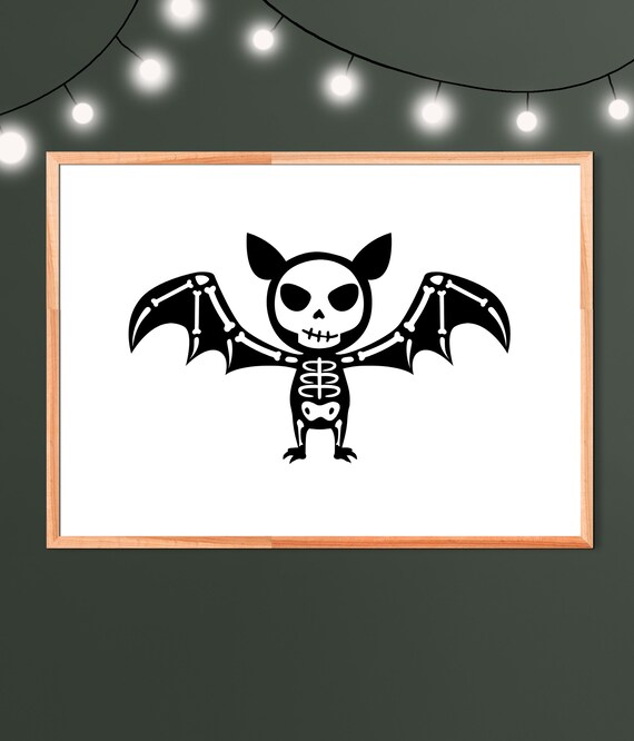 Cute Skeleton Bat Primitive Halloween Spooky Season Decor Poster