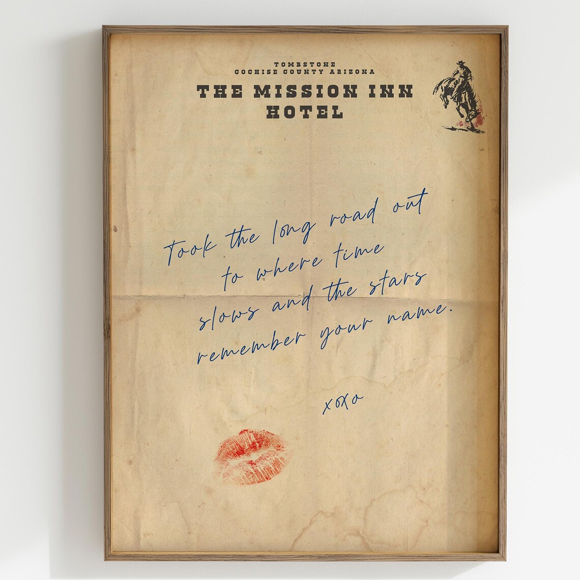 Vintage Western Hotel Love Letter Art Print, Boho Decor
