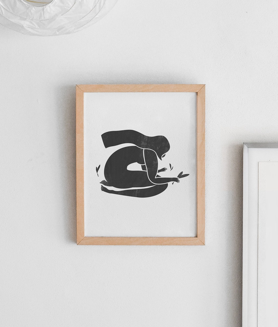 Woman Gardening Woodblock Style Illustration, Art Print