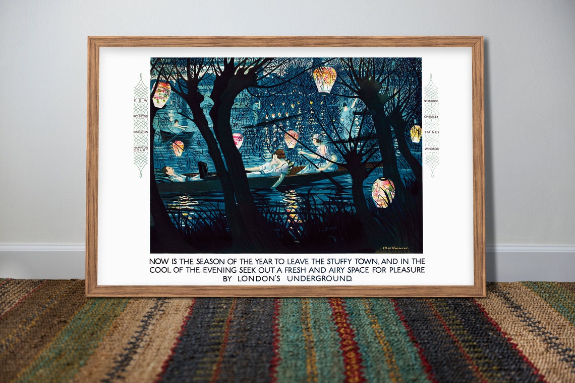 London Underground Vintage Night Boating Lanterns Travel Poster - Image 2