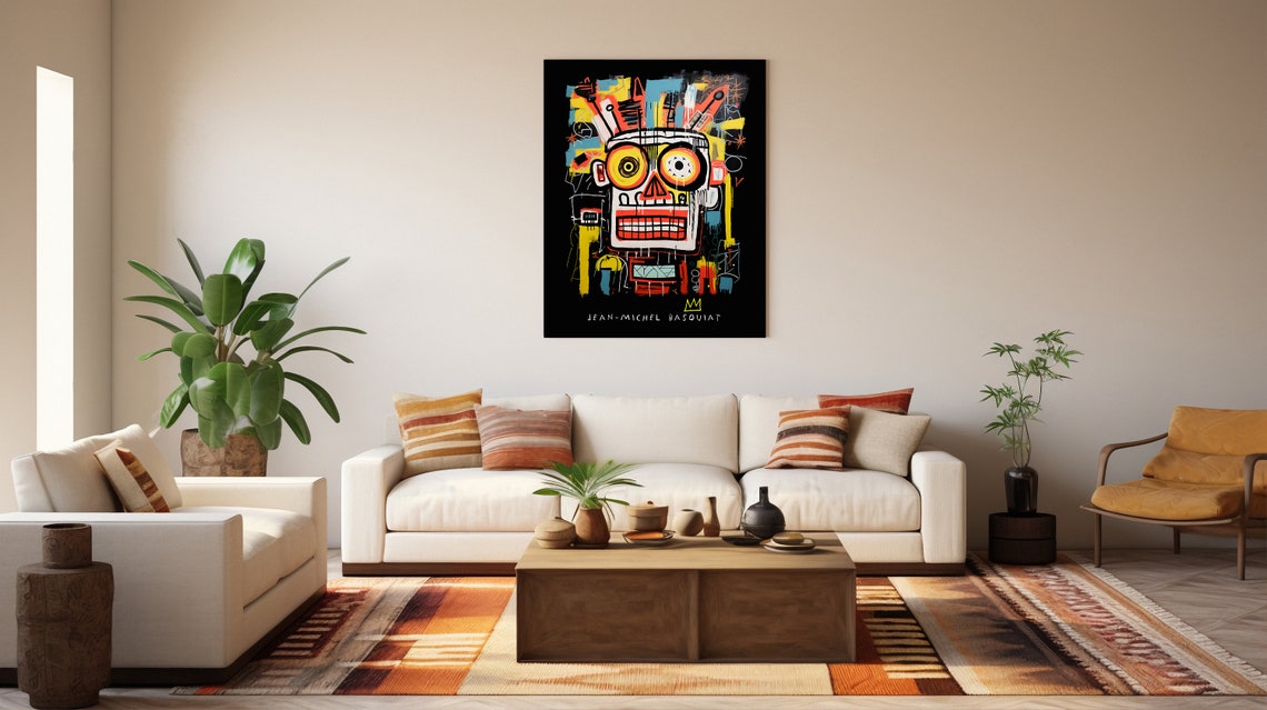 Jean-Michel Basquiat Style Skull Neo Expressionist Black Art Print - Image 2