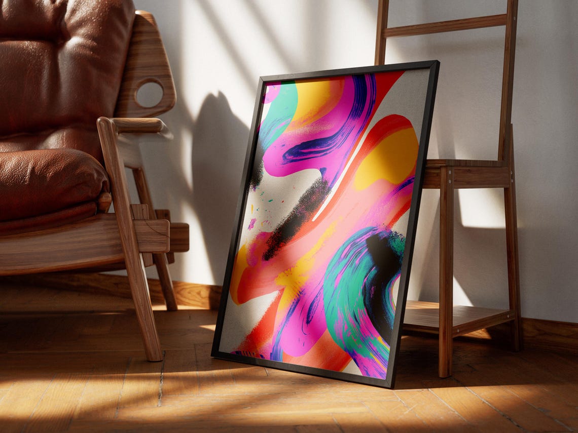 Colorful Abstract Brushstroke Waves Dynamic Shapes Art Poster - Image 2