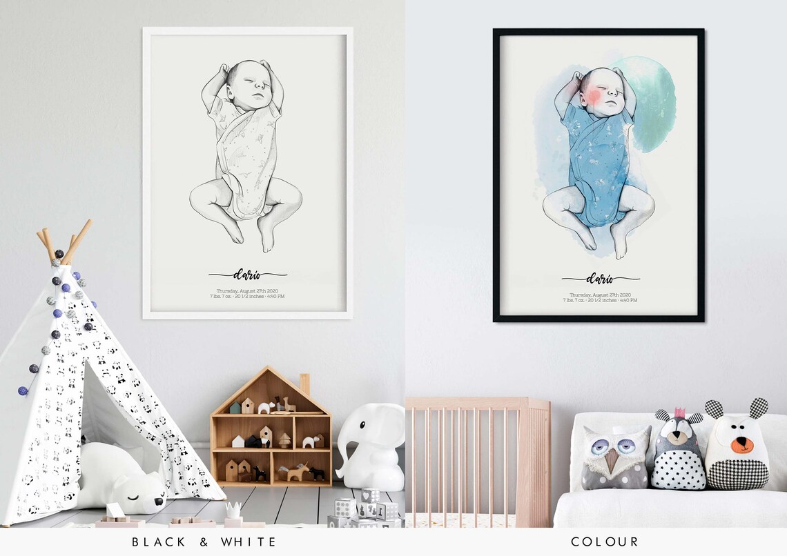 Baby Girl in Pink Onesie Birth Announcement Nursery Portrait Poster - Image 5