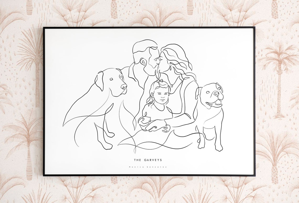 Custom Family Illustration Portrait Personalized Line Drawing From Photo Continuous Line Art Portrait Minimalist Abstract Print