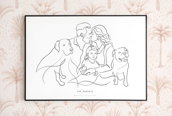 Custom Family Illustration Portrait Personalized Line Drawing From Photo Continuous Line Art Portrait Minimalist Abstract Print