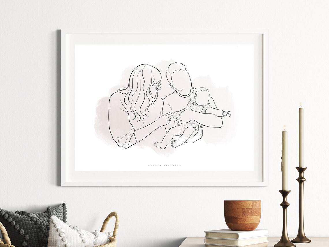 Mother with Two Children Our Happy Place Line Art Family Poster - Image 5