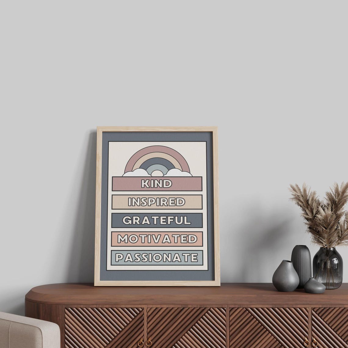 Retro Rainbow Kind Inspired Grateful Affirmation Quote Poster - Image 4