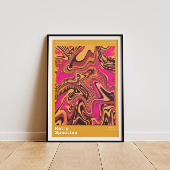 Retro Spective 1970s Psychedelia Swirl Poster Orange Pink Marble Artwork