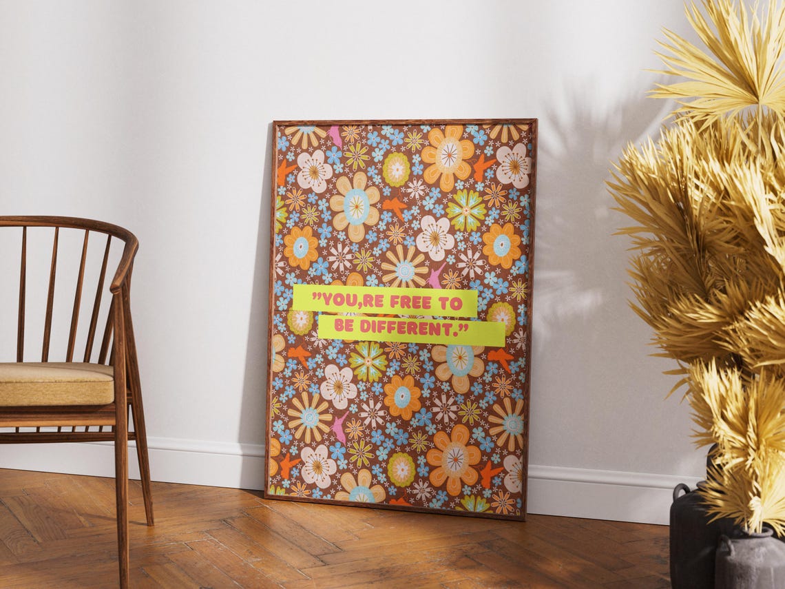 Youre Free To Be Different 70s Groovy Floral Poster Retro Flower Power - Image 2