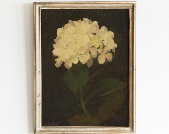 Dark Cottagecore Wall Art Hydrangea Antique Oil Painting Artwork Vintage Floral Fine Art Print Moody Dark Academia Art